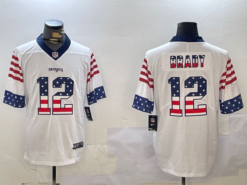 Men New England Patriots #12 Brady White National Flag 2024 Nike Limited NFL Jersey style 1->youth nba jersey->Youth Jersey